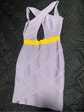 Lavender Cutout Bodycon Dress with Yellow Waistband